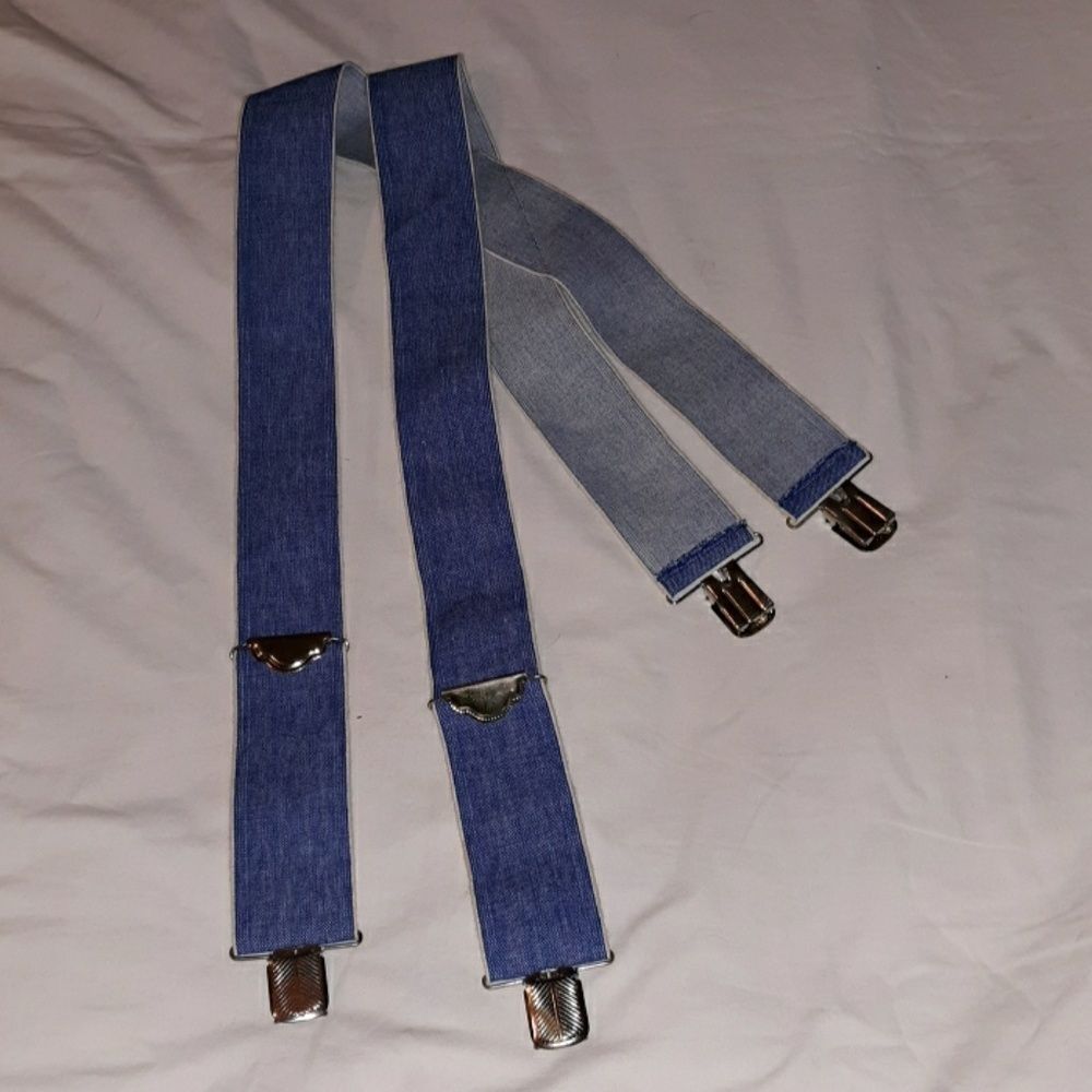 Chambray Mens Suspenders with Silver Hardware